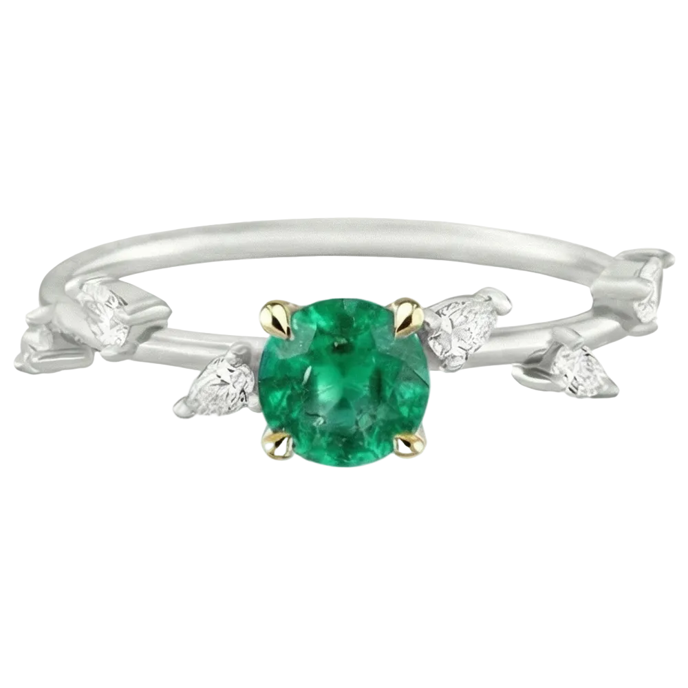Natural Emerald Precious Stone Ring 2 ct Two-Tone 14K Gold – angle view