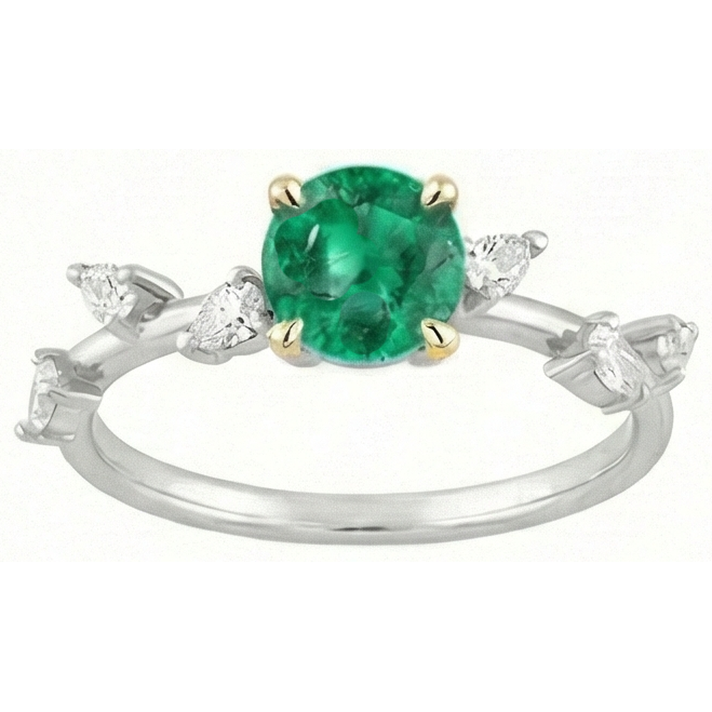 Natural Emerald Precious Stone Ring 2 ct Two-Tone 14K Gold – side view