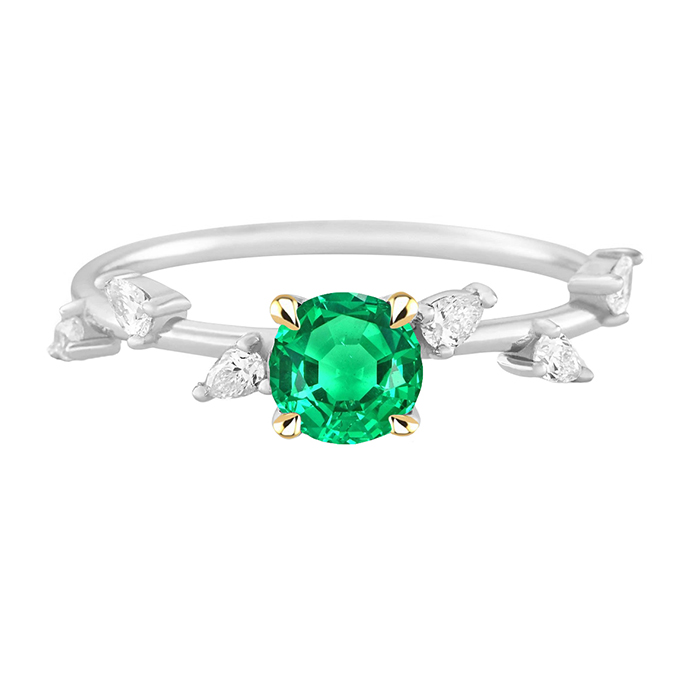 Precious Stone Ring Two-Tone 14K Gold with Emerald – main view