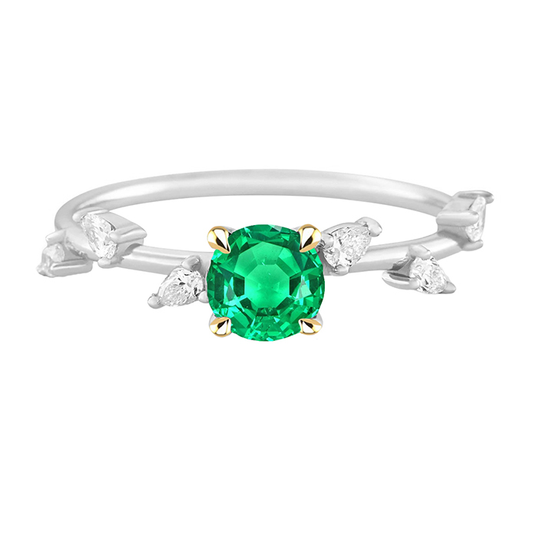 Precious Stone Ring Two-Tone 14K Gold with Emerald – main view