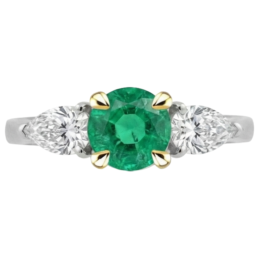 Real Emerald Precious Stone Ring 2 ct Two-Tone 14K Gold – angle view