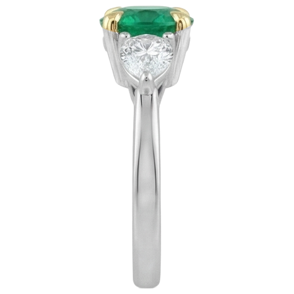 Precious Stone Ring Two-Tone 14K Gold with Emerald – profile view