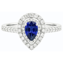 Pear Double Halo Ring Blue Sapphire 14K Gold Natural Earth Mined Diamonds 2.50 Carats