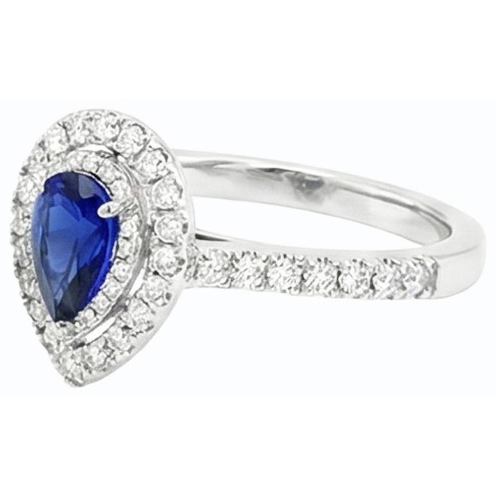 Pear Double Halo Ring Blue Sapphire 14K Gold Natural Earth Mined Diamonds 2.50 Carats