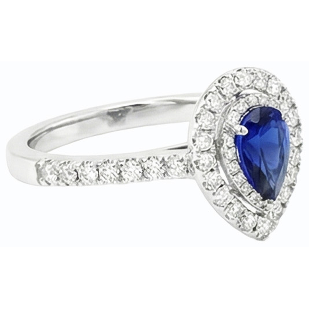 Pear Double Halo Ring Blue Sapphire 14K Gold Natural Earth Mined Diamonds 2.50 Carats
