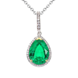 14K Two Tone Gold Colombian Emerald Stone Pendant Necklace