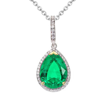 Colombian Emerald Pear Cut Stone Pendant Necklace in 14K Two Tone Gold – main view