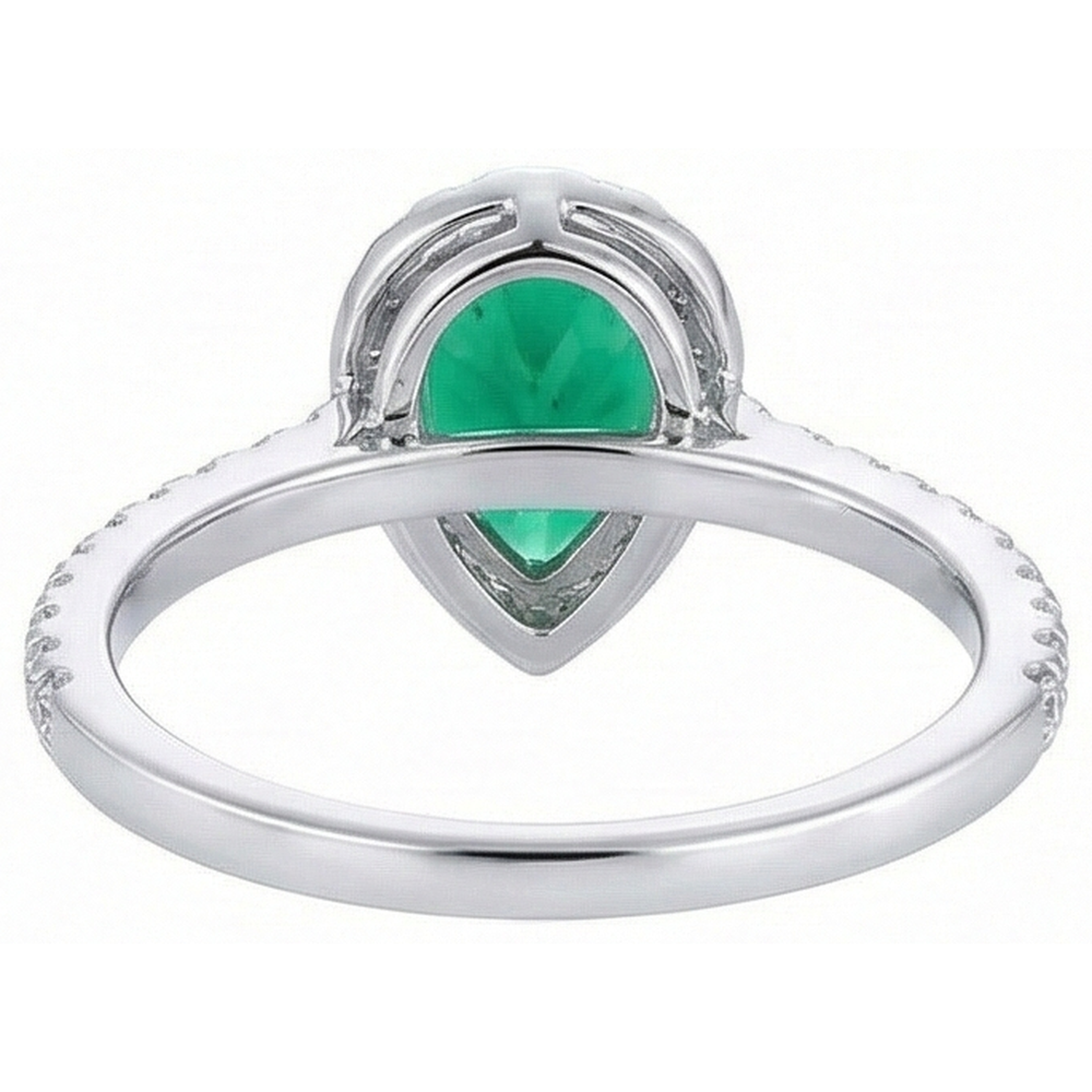 Pear Green Emerald Gemstone Ring White Gold 14K 5.35 Carats