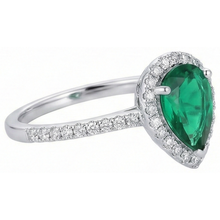 Pear Green Emerald Gemstone Ring White Gold 14K 5.35 Carats