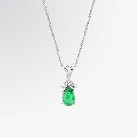 Pear Green Emerald With Round Diamonds Pendant 3.55 Carats White Gold 14K