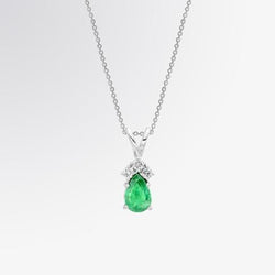 Pear Green Emerald With Round Diamonds Pendant 3.55 Carats White Gold 14K