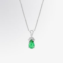Pear Green Emerald With Round Diamonds Pendant 3.55 Carats White Gold 14K