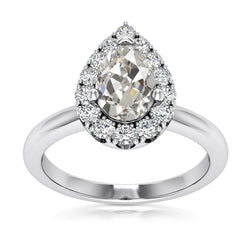 Pear Halo Anniversary Old Miner Natural Earth Mined Diamond Ring 3.65 Carats Jewellery