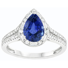 Pear Halo Blue Sapphire Ring Double Shank & Baguette Natural Earth Mined Diamonds 5 Carats