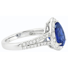 Pear Halo Blue Sapphire Ring Double Shank & Baguette Natural Earth Mined Diamonds 5 Carats