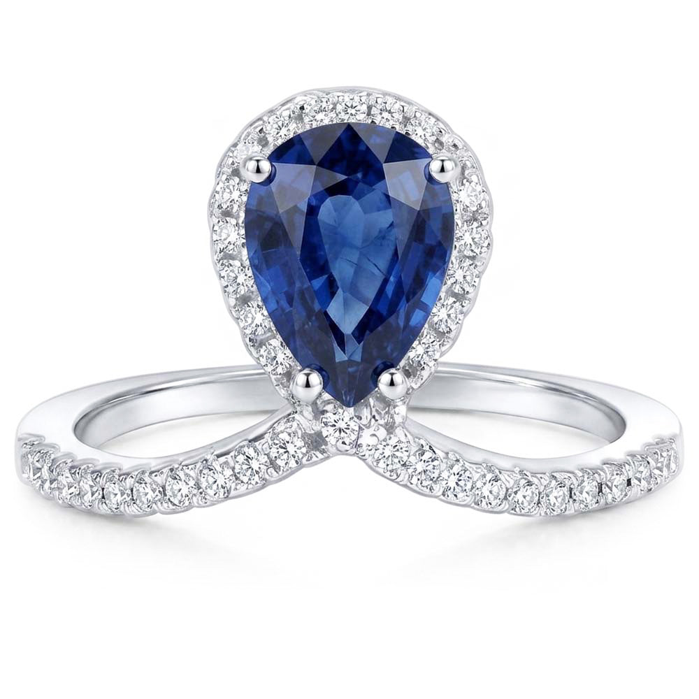 Pear Halo Natural Earth Mined Diamond Ring Enhancer Blue Sapphire 3.50 Carats
