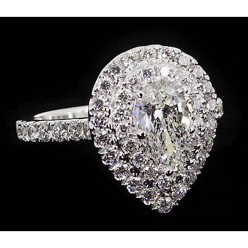 Pear Natural Diamond 3.50 Carats Anniversary Ring Halo White 