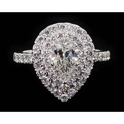 Pear Natural Diamond 3.50 Carats Anniversary Ring Halo White Gold 14K