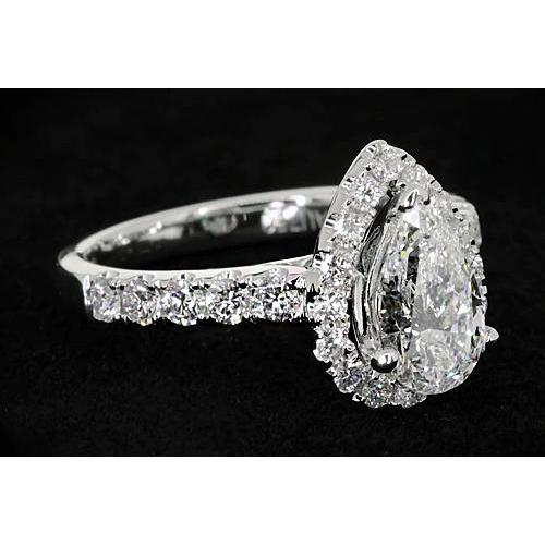 Pear Natural Diamond Engagement Halo Ring Style 3 Carats