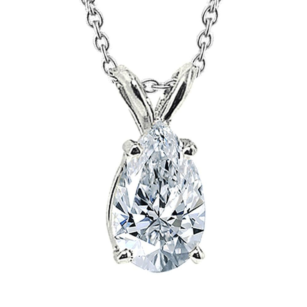 Pear Natural Diamond Solitaire Pendant Women Necklace White Gold New 3 Cts.