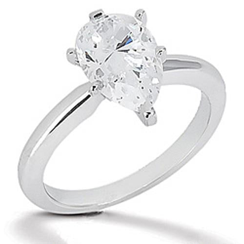 Pear Natural Earth Mined Diamond Solitaire Ring 2 Carats White Gold
