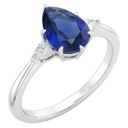 Pear Natural Earth Mined Diamond 3 Stone Blue Sapphire Ring 1.75 Carats Tapered Shank Gold