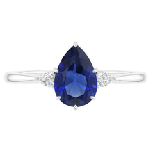 Pear Natural Earth Mined Diamond 3 Stone Blue Sapphire Ring 1.75 Carats Tapered Shank Gold
