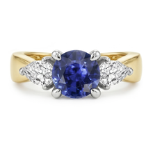 Pear Natural Earth Mined Diamond 3 Stone Blue Sapphire Ring 2 Carats Two Tone Prong Sets