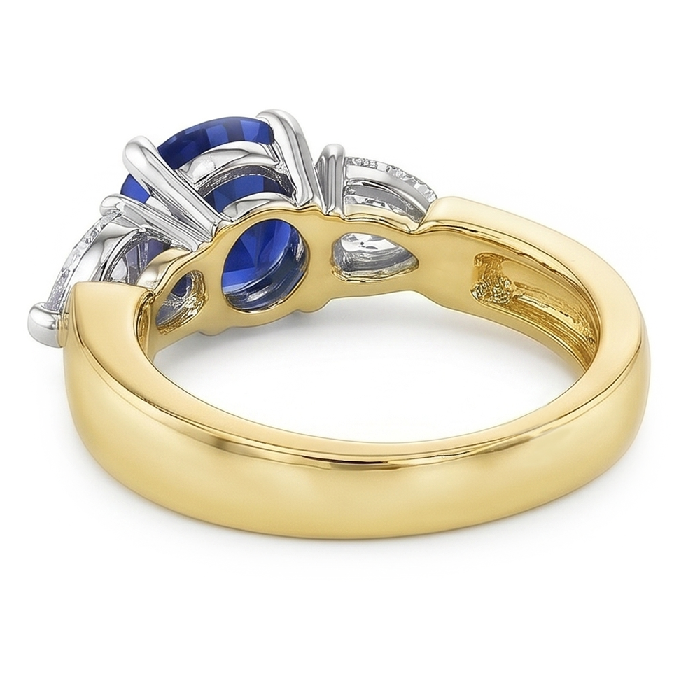 Pear Natural Earth Mined Diamond 3 Stone Blue Sapphire Ring 2 Carats Two Tone Prong Sets