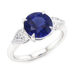 Pear Natural Earth Mined Diamond 3 Stone Ring Round Cut Blue Sapphire Jewellery 3 Carats