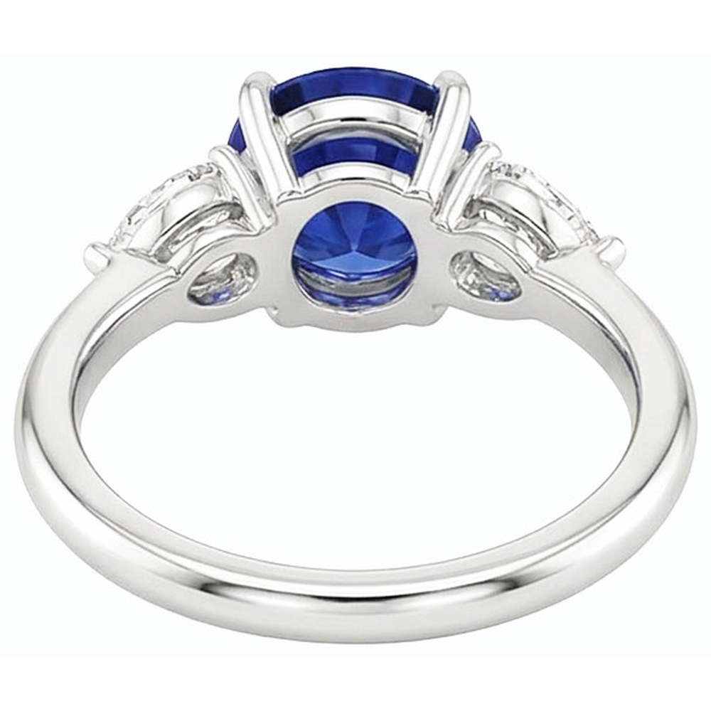Pear Natural Earth Mined Diamond 3 Stone Ring Round Cut Blue Sapphire Jewellery 3 Carats