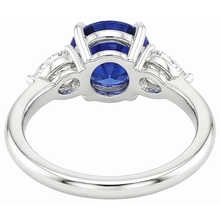 Pear Natural Earth Mined Diamond 3 Stone Ring Round Cut Blue Sapphire Jewellery 3 Carats