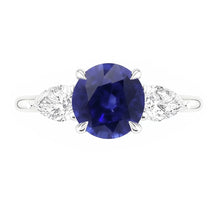 Pear Natural Earth Mined Diamond 3 Stone Ring Round Cut Blue Sapphire Jewellery 3 Carats