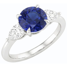Pear Natural Earth Mined Diamond 3 Stone Ring Round Cut Blue Sapphire Jewellery 3 Carats