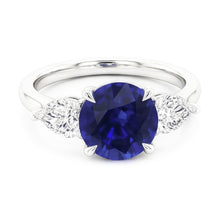 Pear Natural Earth Mined Diamond 3 Stone Ring Round Cut Blue Sapphire Jewellery 3 Carats