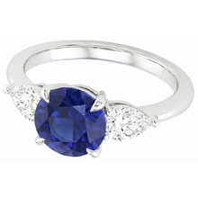 Pear Natural Earth Mined Diamond 3 Stone Ring Round Cut Blue Sapphire Jewellery 3 Carats