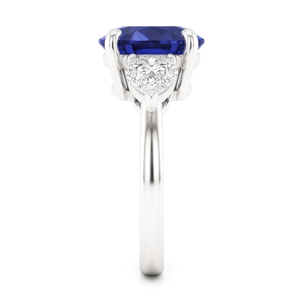 Pear Natural Earth Mined Diamond 3 Stone Ring Round Cut Blue Sapphire Jewellery 3 Carats