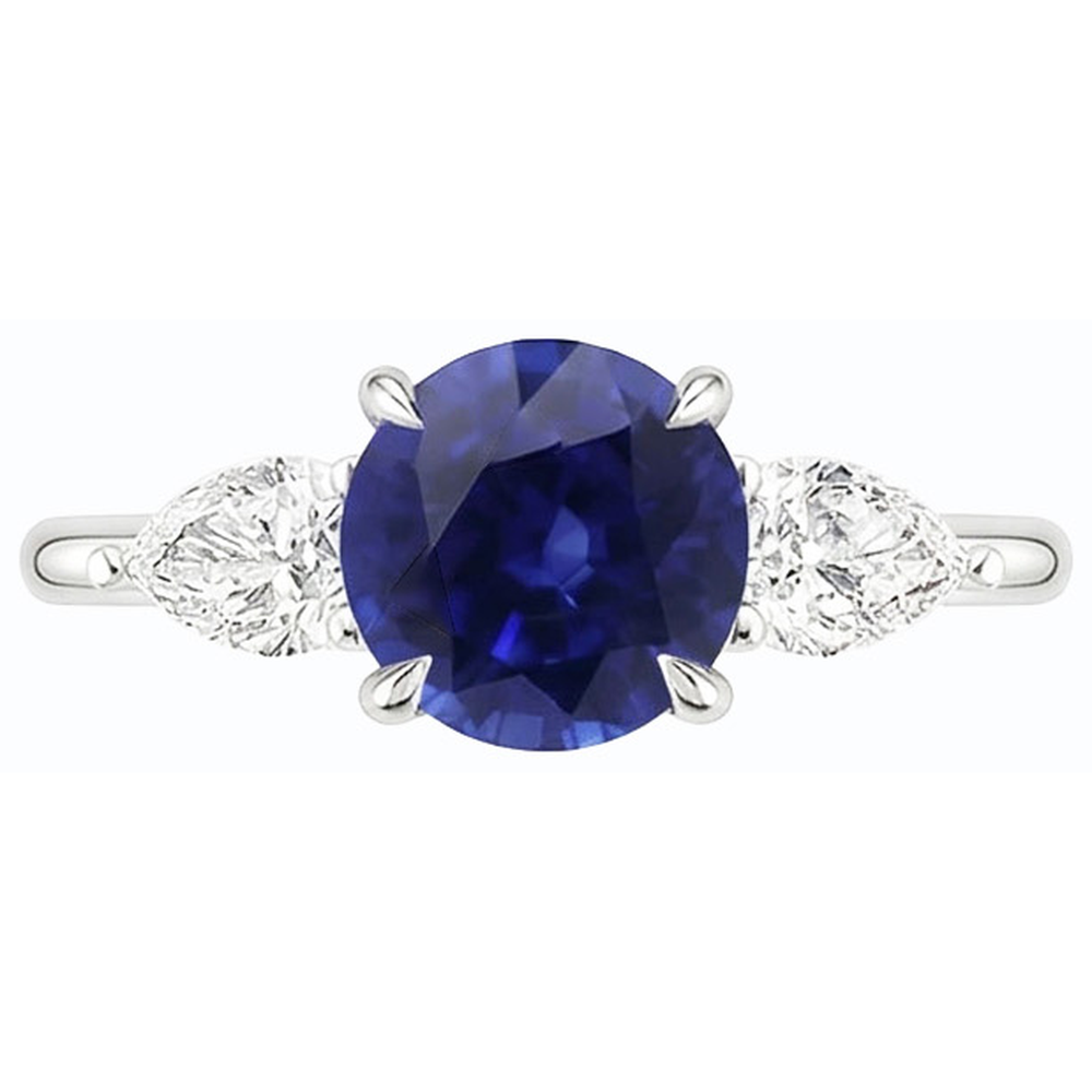 Pear Natural Earth Mined Diamond 3 Stone Ring Round Cut Blue Sapphire Jewellery 3 Carats