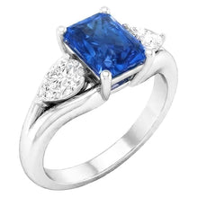 Pear Natural Earth Mined Diamond Radiant Blue Sapphire Ring 3 Carats V Split Shank 3 Stone