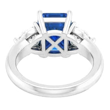 Pear Natural Earth Mined Diamond Radiant Blue Sapphire Ring 3 Carats V Split Shank 3 Stone