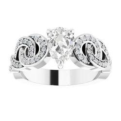 Pear Old Cut Natural Earth Mined Diamond Engagement Ring Knot Style White Gold 5.70 Carats