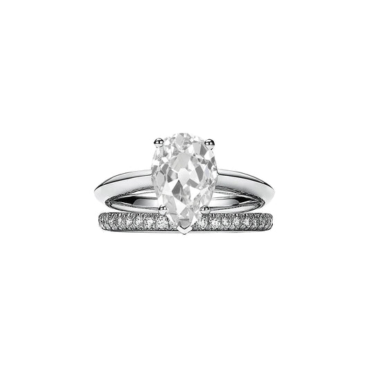 Pear Old Cut Solitaire Real Diamond Engagement Ring Band Set 3.50 Carats