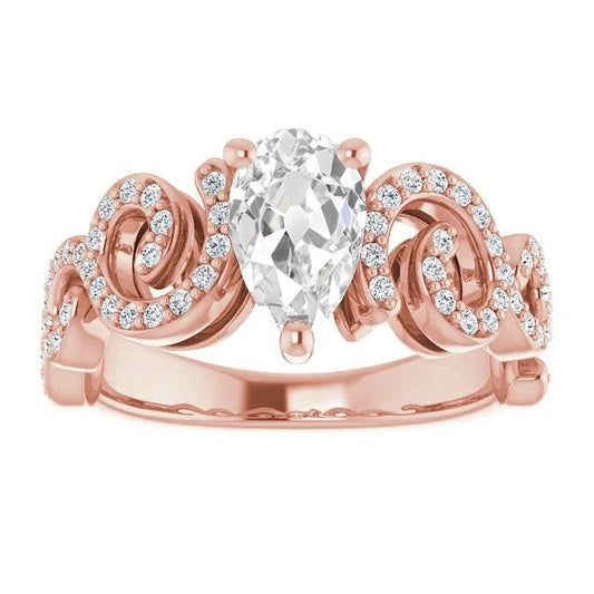 Pear Old Mine Cut Genuine Diamond Fancy Ring Twisted Shank 5.20 Carats Gold
