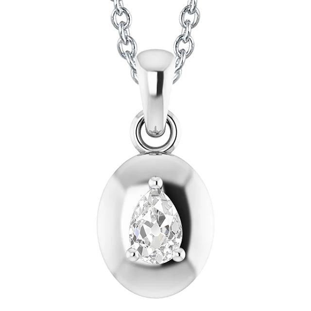 Pear Old Mine Cut Genuine Diamond Pendant white Gold 14K 1.50 Carats