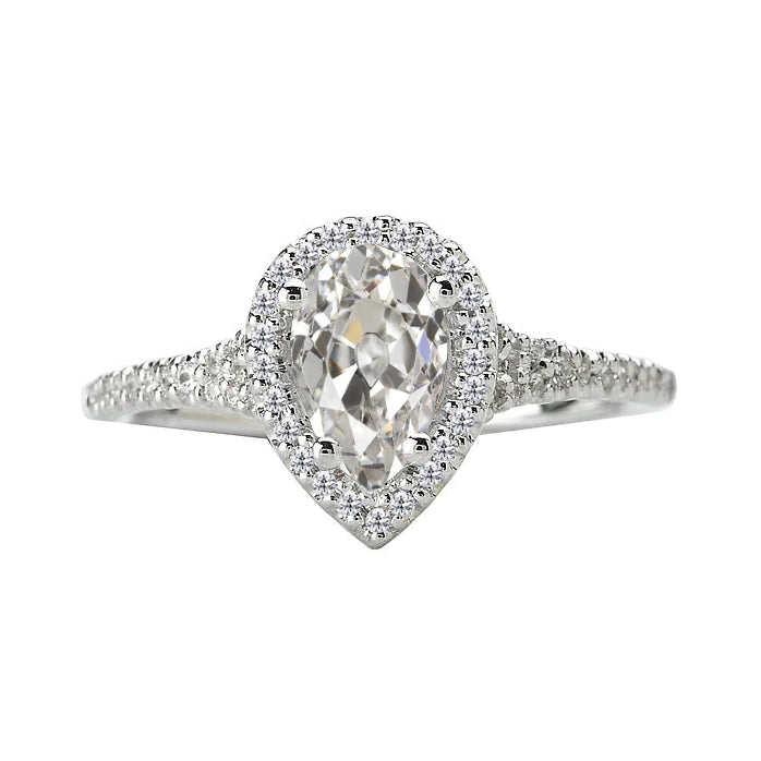 Pear Old Mine Cut Natural Diamond Halo Ring 4.50 Carats