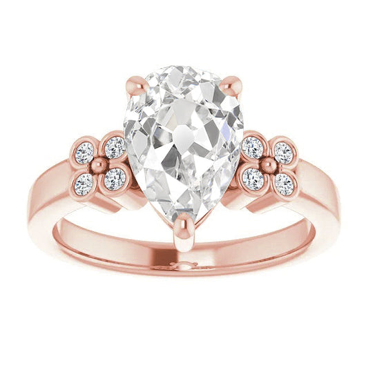 Pear Old Mine Cut Natural Earth Mined Diamond Ring Floral Style Jewellery 5.50 Carats