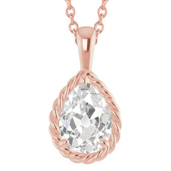 Pear Old Mine Real Natural Earth Mined Diamond Slide Pendant With Chain 3 Carats Rose Gold 14K