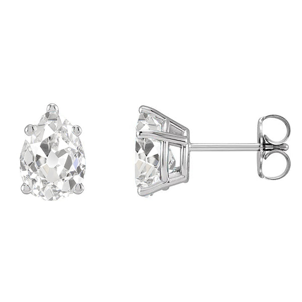 Pear Old Miner Diamond Gold Studs Solitaire Earrings Real 6 Carats