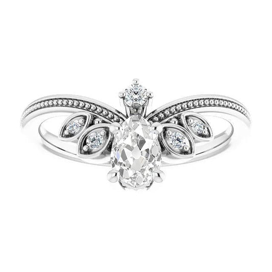 Pear Old Miner Natural Diamond Ring Enhancer Beaded Style 2.75 Carats Jewelry