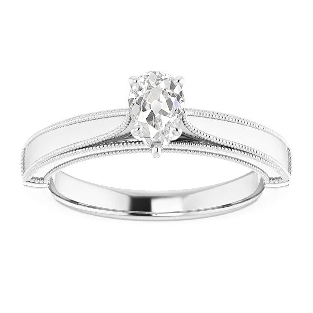 Pear Old Miner Natural Diamond Solitaire Ring Prong Vintage Style 1.50 Carats
